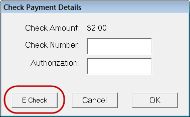 the Check Payment Details window with an echeck button.